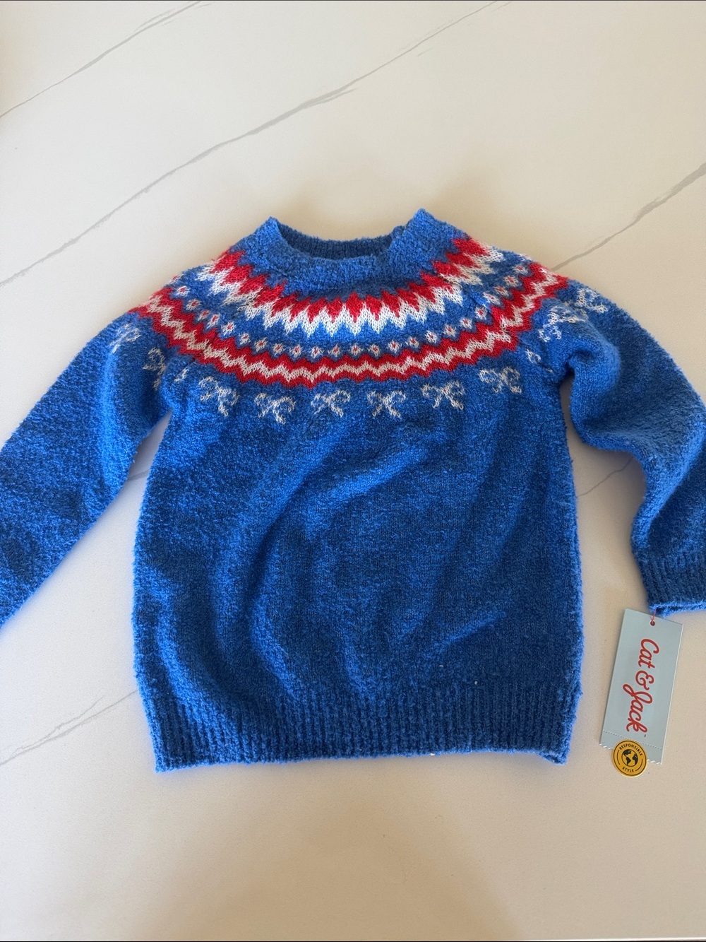 Cat & Jack Royal Blue Nordic Yoke Sweater with Red & White Accents